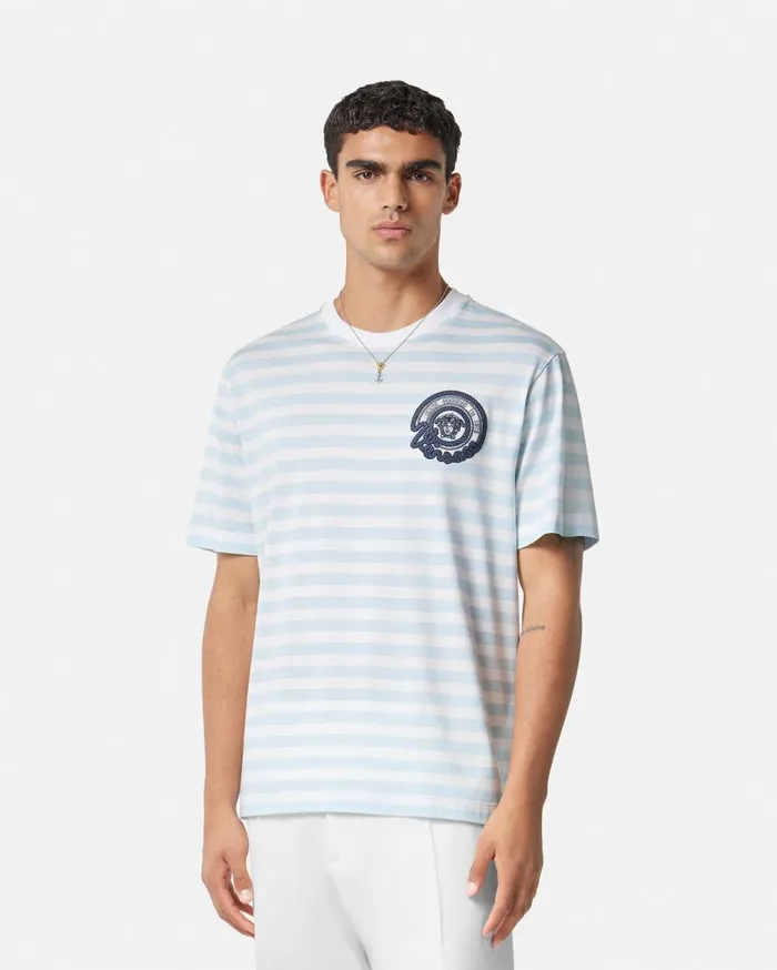 Versace TShirts and Polos Nautical Stripe TShirt Light Blue 8211 Men Versace TShirts and Polos Nautical Stripe TShirt Light Blue 8211 Men