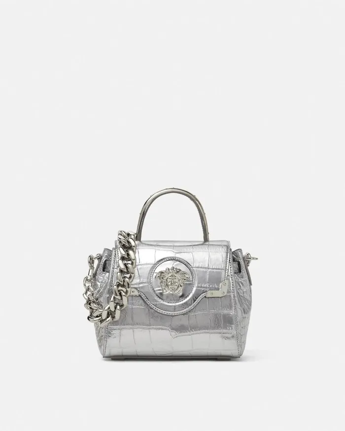 Versace Top Handle CrocEffect La Medusa Small Handbag Silver 8211 Women