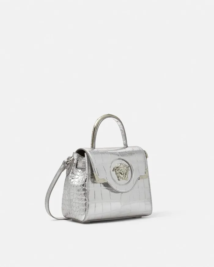Versace Top Handle CrocEffect La Medusa Small Handbag Silver 8211 Women Versace Top Handle CrocEffect La Medusa Small Handbag Silver 8211 Women