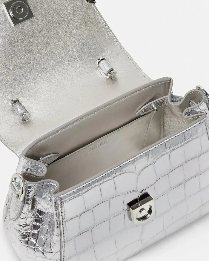 Versace Top Handle CrocEffect La Medusa Small Handbag Silver 8211 Women Versace Top Handle CrocEffect La Medusa Small Handbag Silver 8211 Women