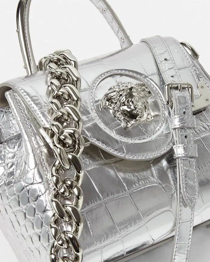 Versace Top Handle CrocEffect La Medusa Small Handbag Silver 8211 Women Versace Top Handle CrocEffect La Medusa Small Handbag Silver 8211 Women