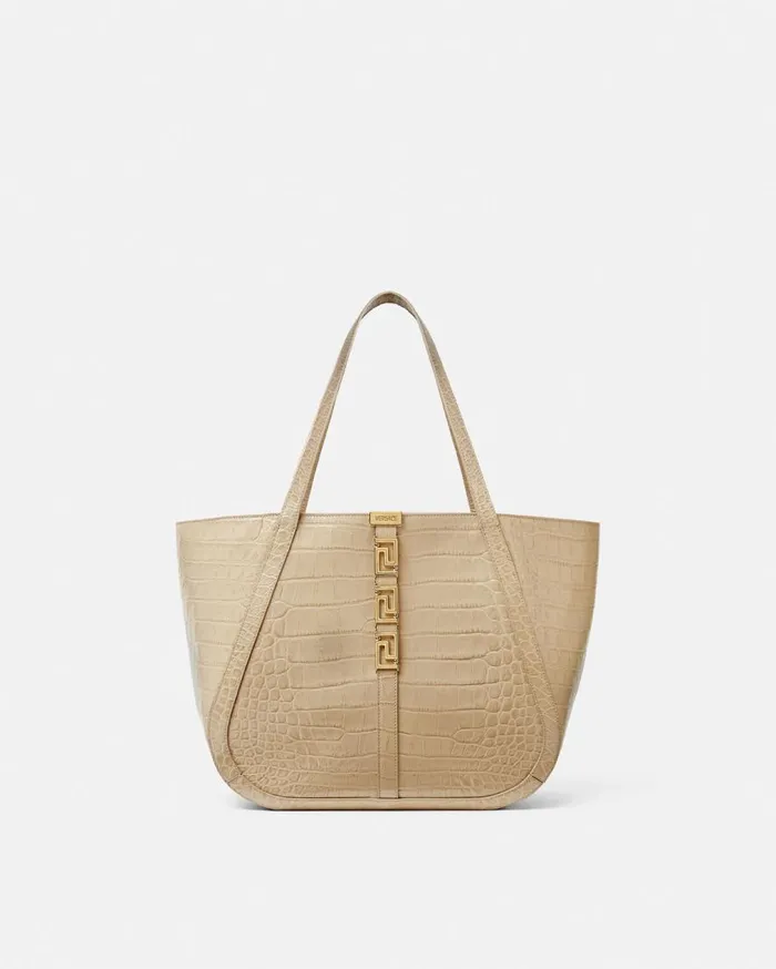 Versace Totes CrocEffect Greca Goddess Large Tote Bag Beige 8211 Women