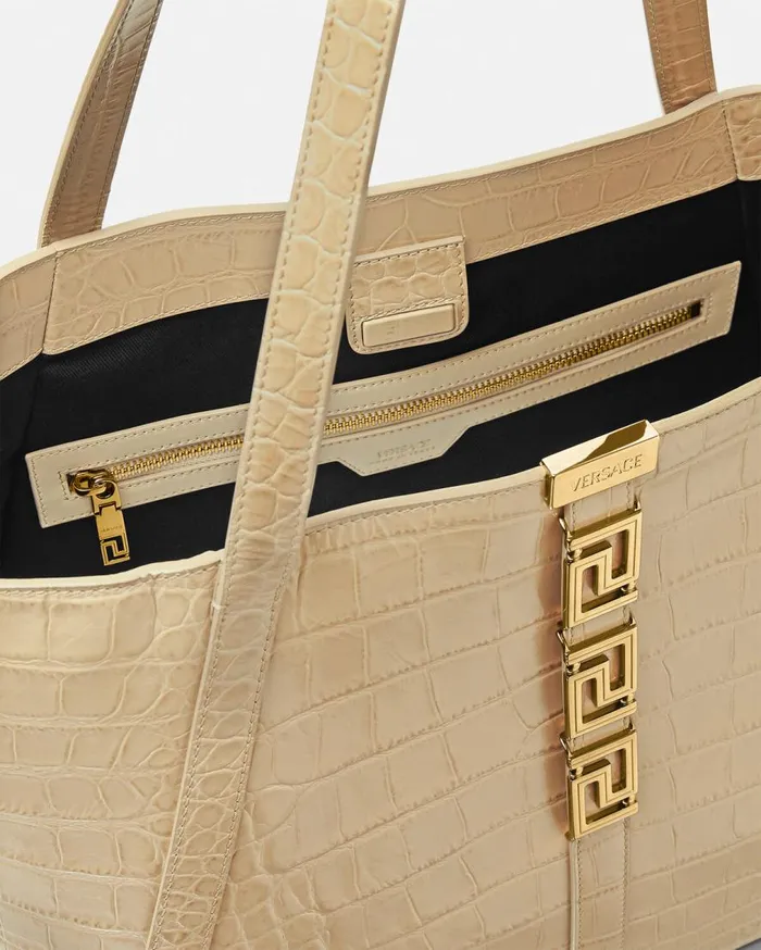 Versace Totes CrocEffect Greca Goddess Large Tote Bag Beige 8211 Women Versace Totes CrocEffect Greca Goddess Large Tote Bag Beige 8211 Women