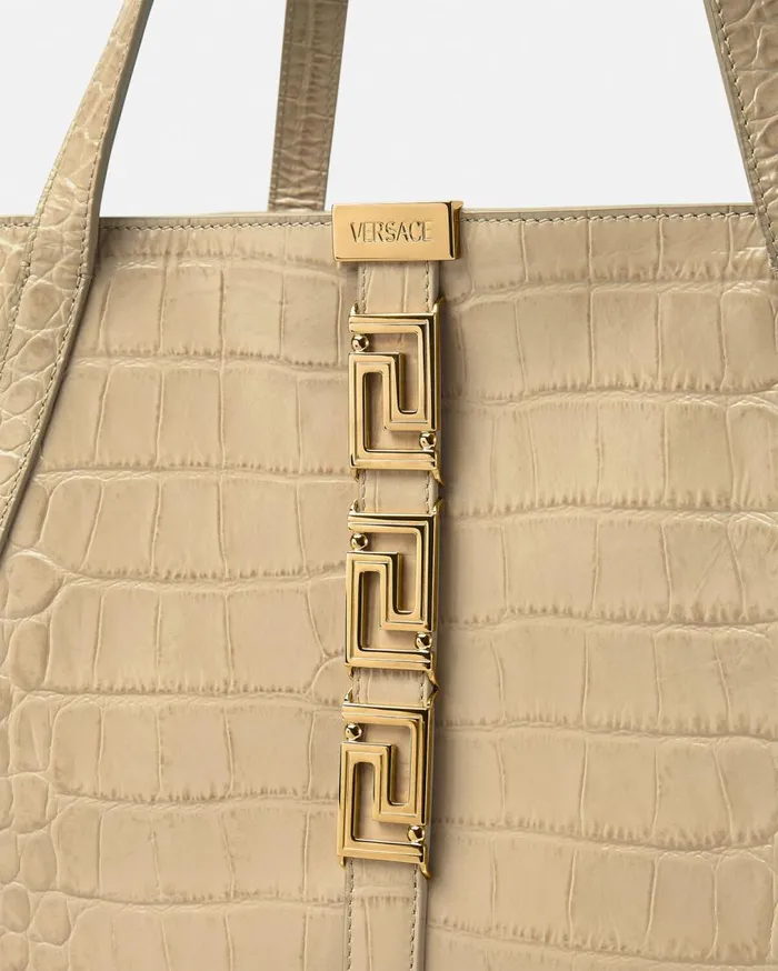 Versace Totes CrocEffect Greca Goddess Large Tote Bag Beige 8211 Women Versace Totes CrocEffect Greca Goddess Large Tote Bag Beige 8211 Women
