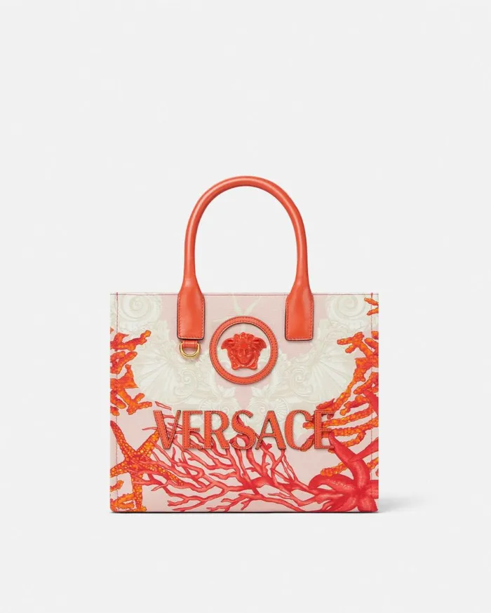 Versace Totes La Medusa Barocco Sea Small Canvas Tote Bag Coral 8211 Women