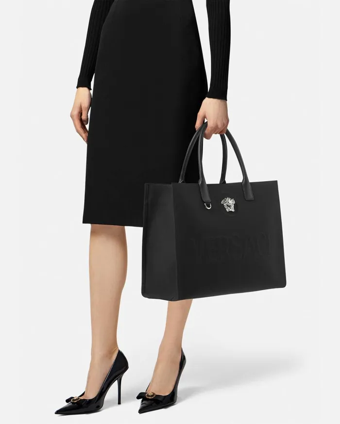 Versace Totes La Medusa Canvas Large Tote Bag Blacksilver 8211 Women