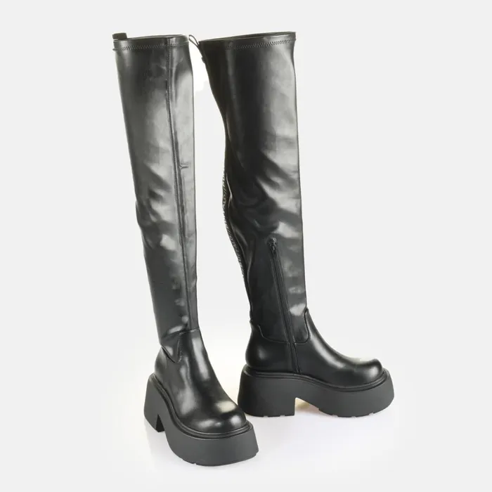 Vicious Stretch Overknee Black Buffalo Boots and AnkleBoots
