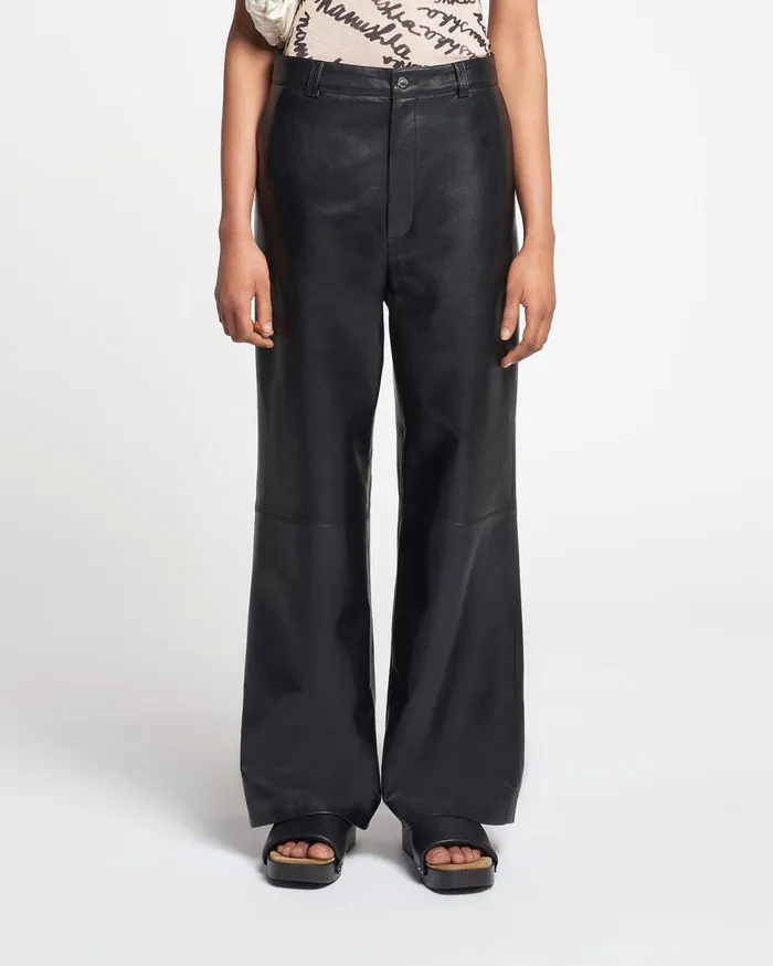 Vidia Regenerated Leather StraightLeg Pants Black Women Nanushka Bottoms