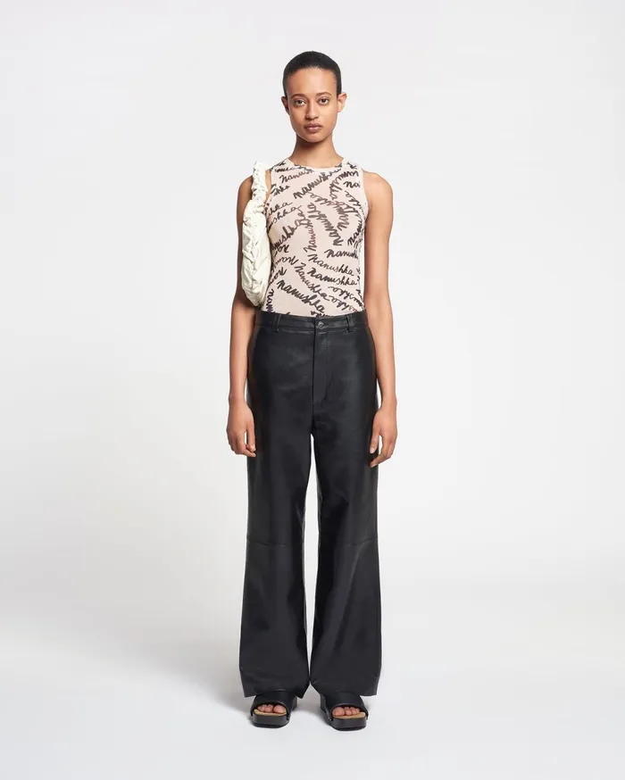 Vidia Regenerated Leather StraightLeg Pants Black Women Nanushka Bottoms