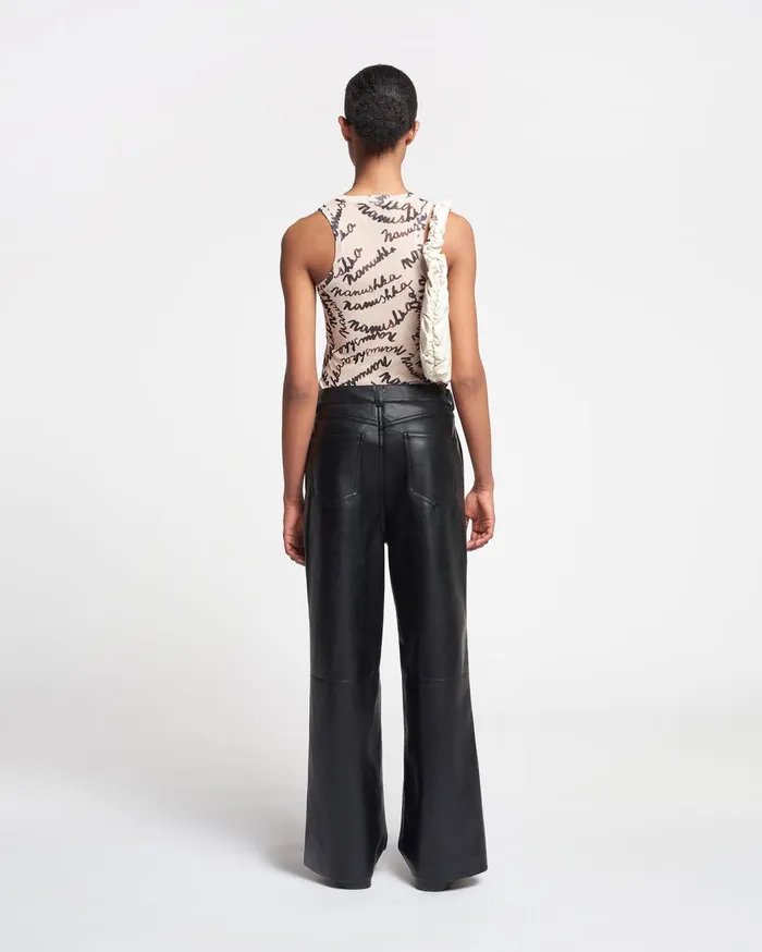 Vidia Regenerated Leather StraightLeg Pants Black Women Nanushka Bottoms