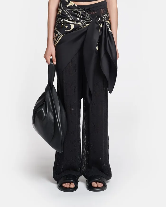 Wardon Paper Crochet Cropped WideLeg Pants Black Women Nanushka Bottoms