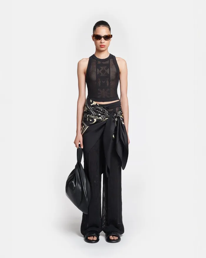 Wardon Paper Crochet Cropped WideLeg Pants Black Women Nanushka Bottoms