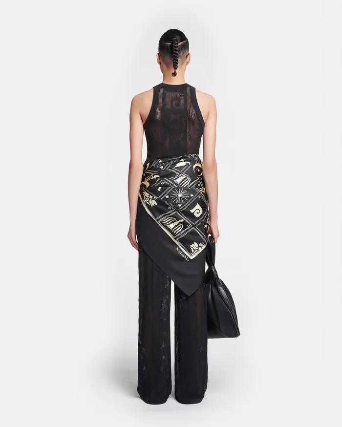 Wardon Paper Crochet Cropped WideLeg Pants Black Women Nanushka Bottoms