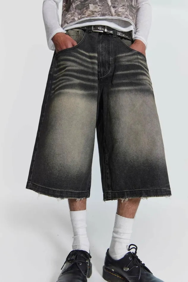 Washed Black Colossus Jorts Black Men Jaded London Shorts and Jorts Washed Black Colossus Jorts Black Men Jaded London Shorts and Jorts