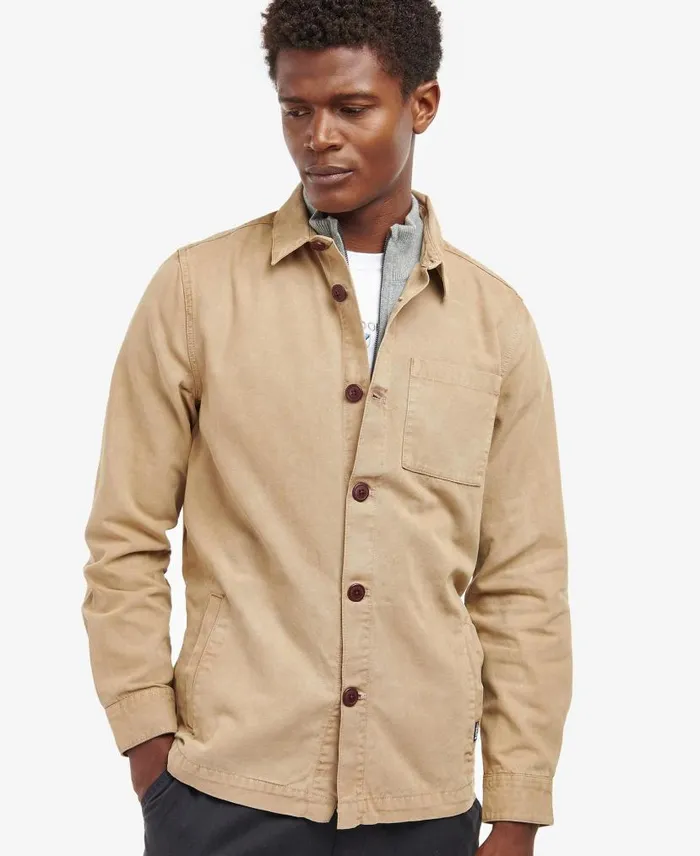 Washed Cotton Overshirt Bleached Olive Men Barbour Shirts