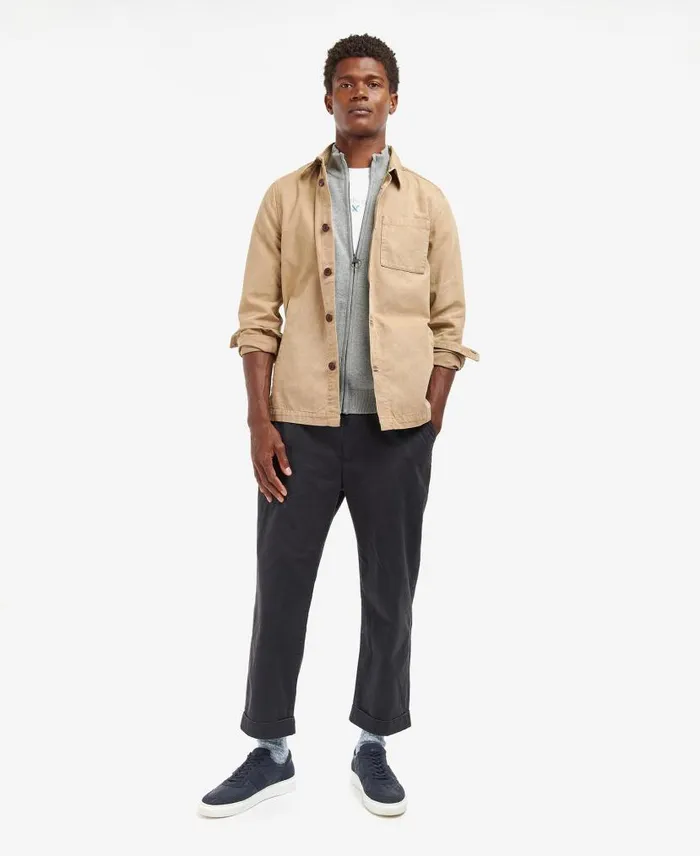 Washed Cotton Overshirt Bleached Olive Men Barbour Shirts