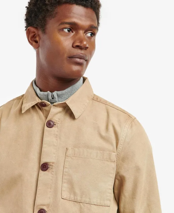 Washed Cotton Overshirt Bleached Olive Men Barbour Shirts
