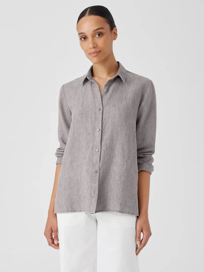 Washed Organic Linen Dlav Classic Collar Shirt Stone Women Eileen Fisher Tops and Tees