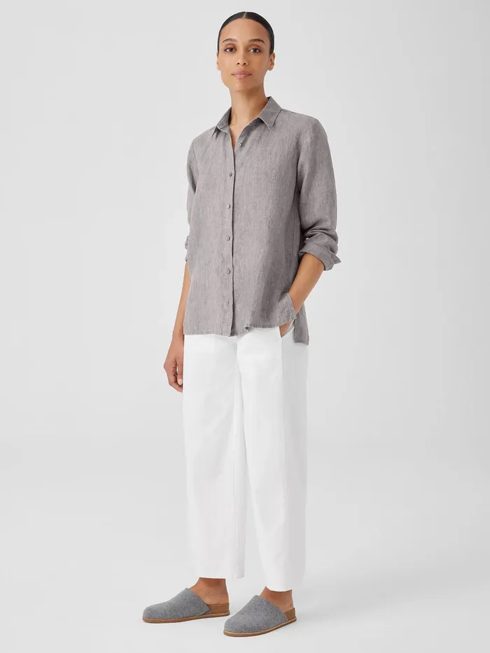Washed Organic Linen Dlav Classic Collar Shirt Stone Women Eileen Fisher Tops and Tees