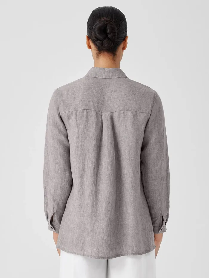 Washed Organic Linen Dlav Classic Collar Shirt Stone Women Eileen Fisher Tops and Tees