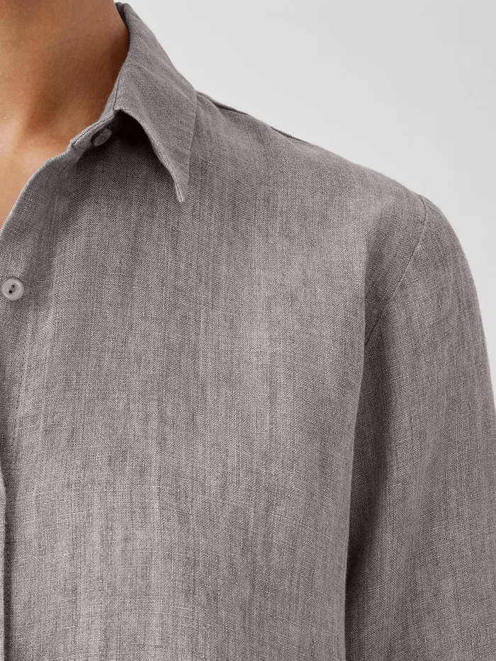 Washed Organic Linen Dlav Classic Collar Shirt Stone Women Eileen Fisher Tops and Tees