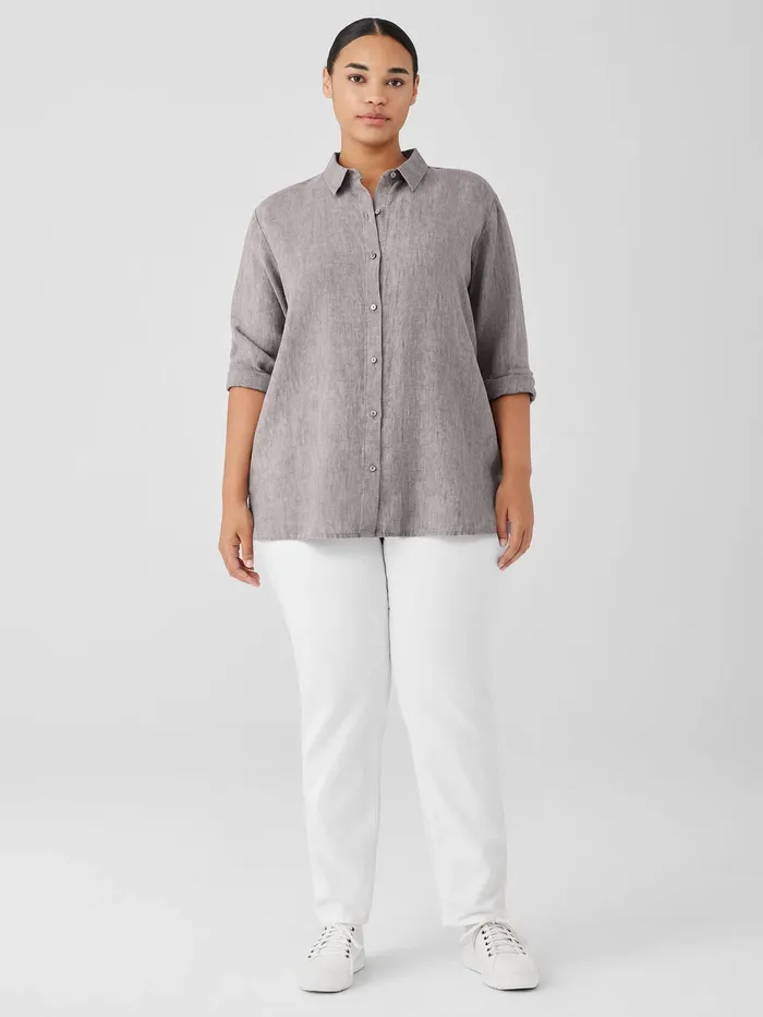 Washed Organic Linen Dlav Classic Collar Shirt Stone Women Eileen Fisher Tops and Tees