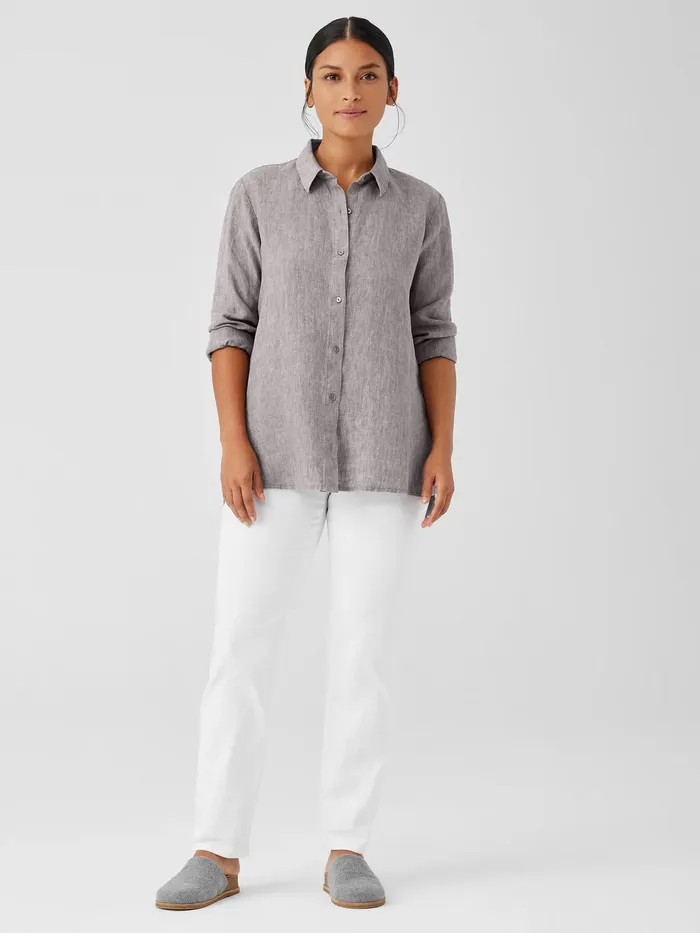 Washed Organic Linen Dlav Classic Collar Shirt Stone Women Eileen Fisher Tops and Tees