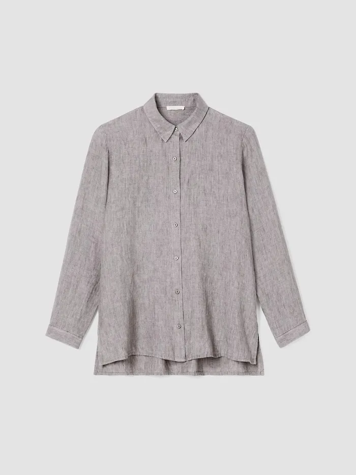 Washed Organic Linen Dlav Classic Collar Shirt Stone Women Eileen Fisher Tops and Tees