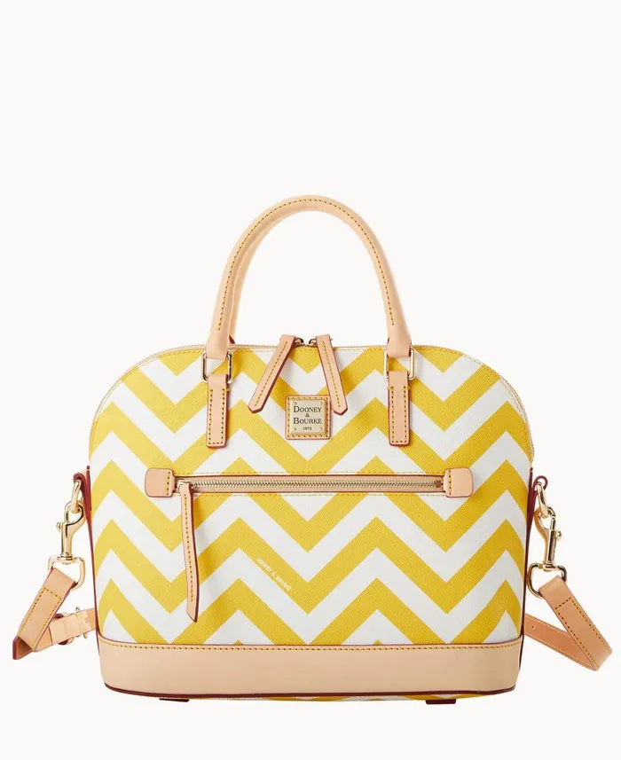Woman Chevron Domed Zip Satchel Yellow Dooney and Bourke Satchels