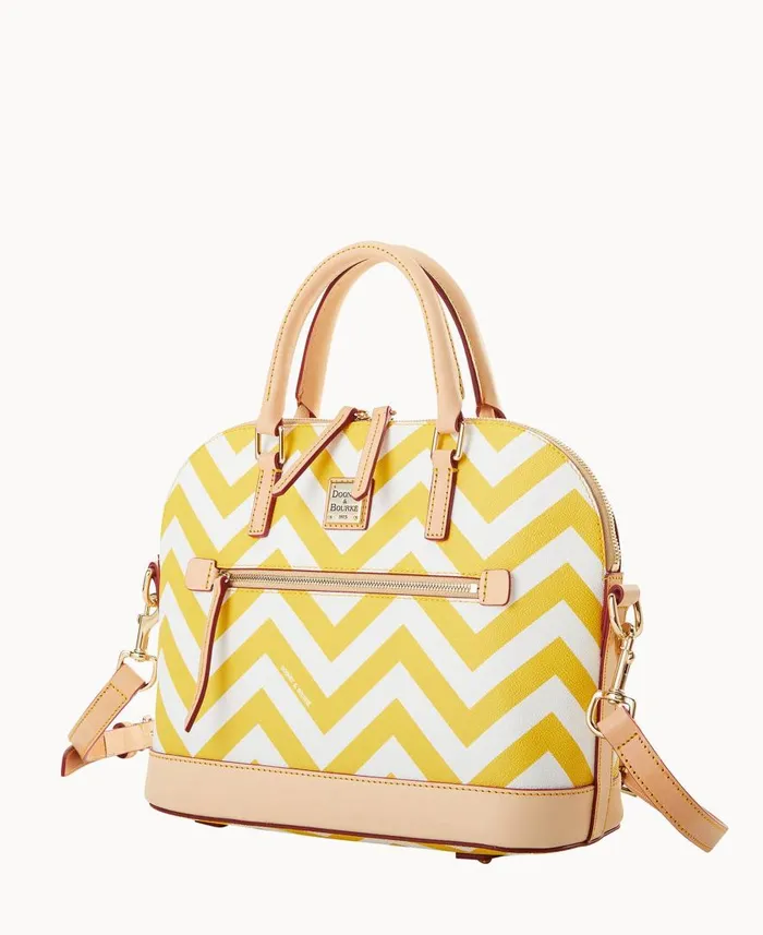 Woman Chevron Domed Zip Satchel Yellow Dooney and Bourke Satchels