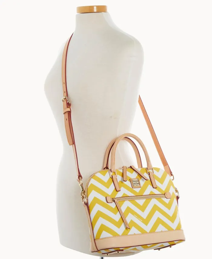 Woman Chevron Domed Zip Satchel Yellow Dooney and Bourke Satchels