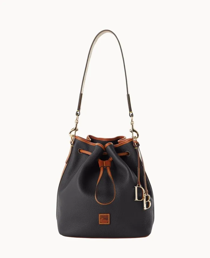 Woman Pebble Grain Drawstring Black Dooney and Bourke Shoulder Bags