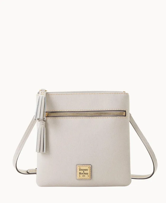 Woman Saffiano Double Zip Tassel Crossbody Ecru Dooney and Bourke Crossbodies