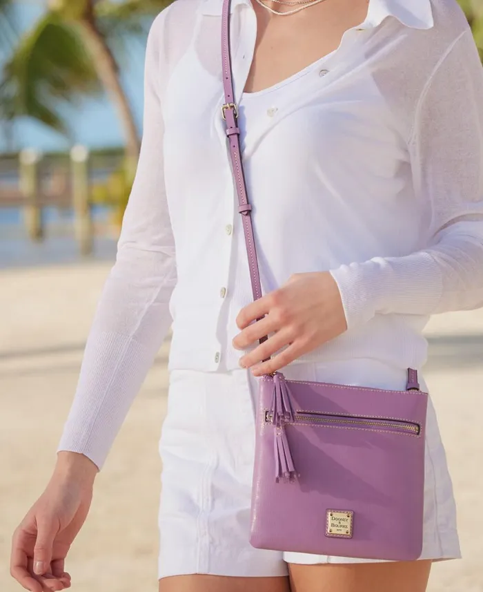 Woman Saffiano Double Zip Tassel Crossbody Ecru Dooney and Bourke Crossbodies Woman Saffiano Double Zip Tassel Crossbody Ecru Dooney and Bourke Crossbodies