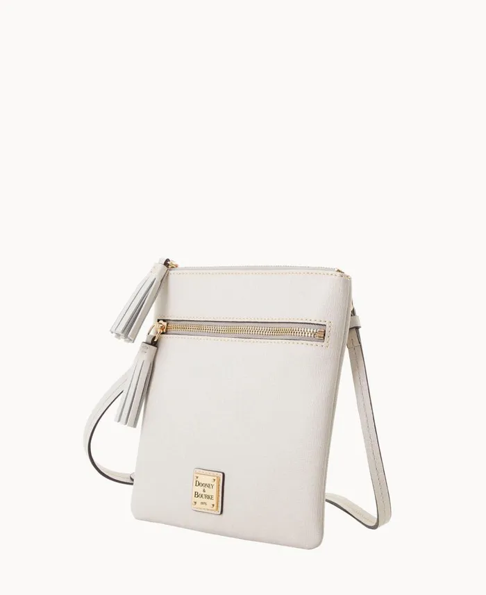 Woman Saffiano Double Zip Tassel Crossbody Ecru Dooney and Bourke Crossbodies Woman Saffiano Double Zip Tassel Crossbody Ecru Dooney and Bourke Crossbodies