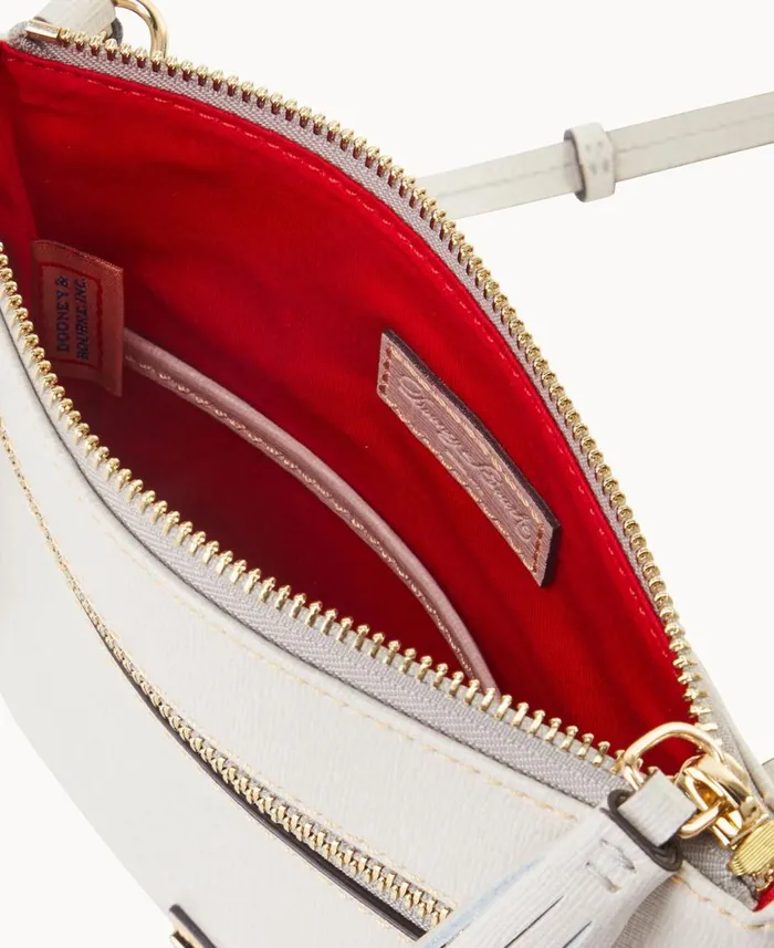 Woman Saffiano Double Zip Tassel Crossbody Ecru Dooney and Bourke Crossbodies Woman Saffiano Double Zip Tassel Crossbody Ecru Dooney and Bourke Crossbodies