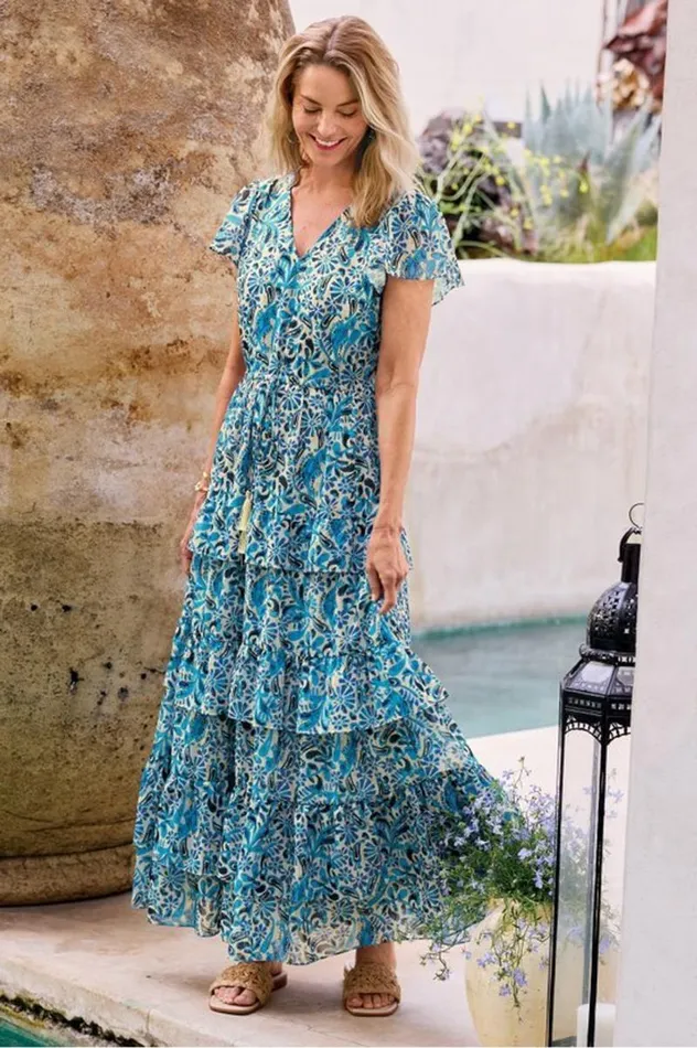 Women Aleyah Maxi Dress Paisley Ikat Overcast Soft Surroundings Dresses Women Aleyah Maxi Dress Paisley Ikat Overcast Soft Surroundings Dresses