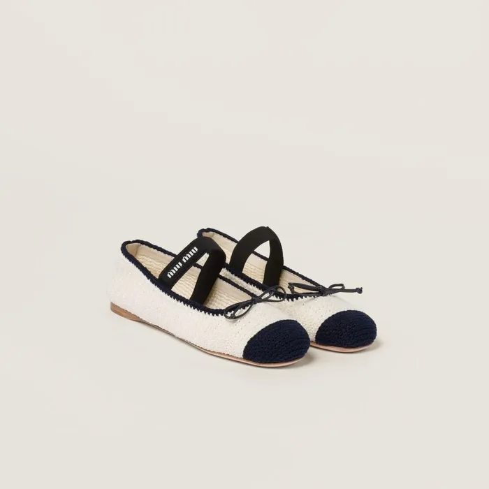 Women Ballerinas Miu Miu Crochet Knit Ballerinas Ivoryblue