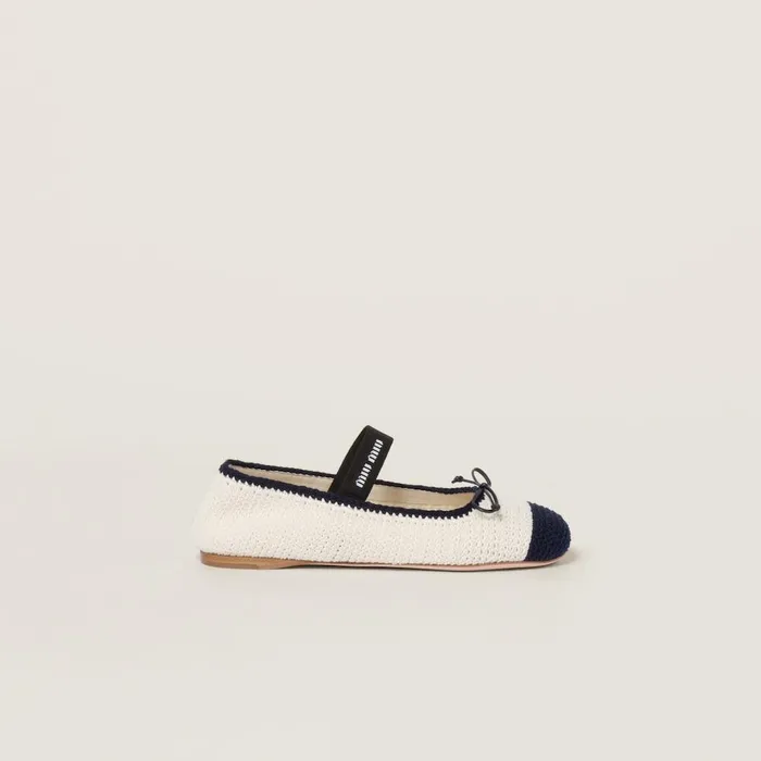 Women Ballerinas Miu Miu Crochet Knit Ballerinas Ivoryblue Women Ballerinas Miu Miu Crochet Knit Ballerinas Ivoryblue