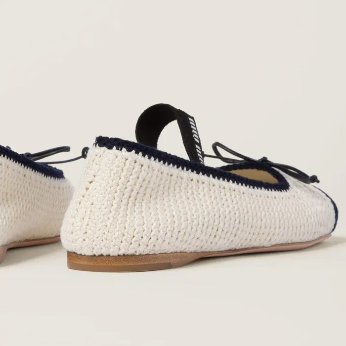 Women Ballerinas Miu Miu Crochet Knit Ballerinas Ivoryblue Women Ballerinas Miu Miu Crochet Knit Ballerinas Ivoryblue