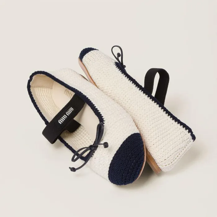 Women Ballerinas Miu Miu Crochet Knit Ballerinas Ivoryblue Women Ballerinas Miu Miu Crochet Knit Ballerinas Ivoryblue