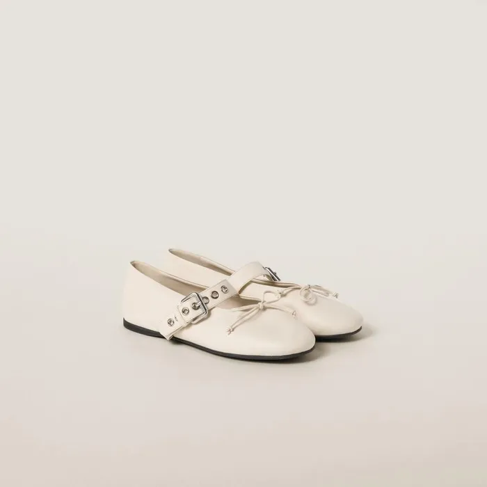 Women Ballerinas Miu Miu Leather Ballerinas Ivory