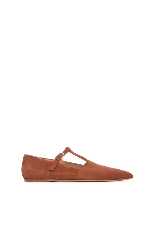 Women Ballet Flats Gabriela Hearst Lola Ballerina Flat In Cognac Suede