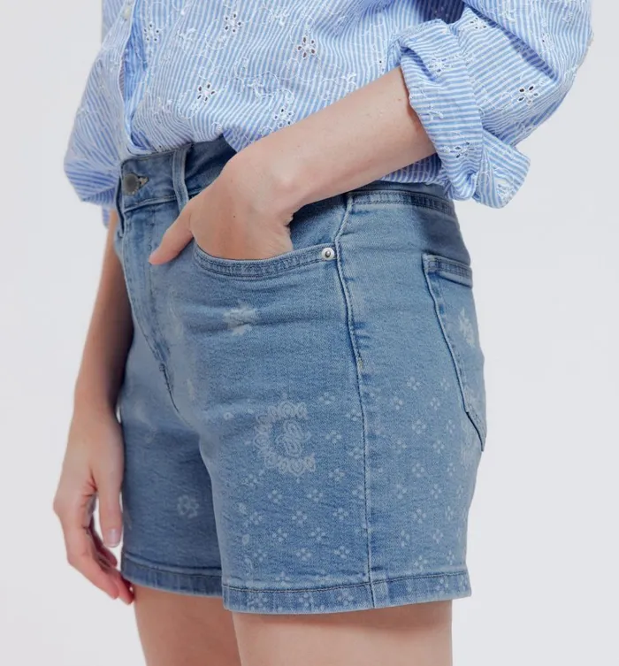 Women Bandana Denim Shorts 8211 Medium Denim Promod Shorts