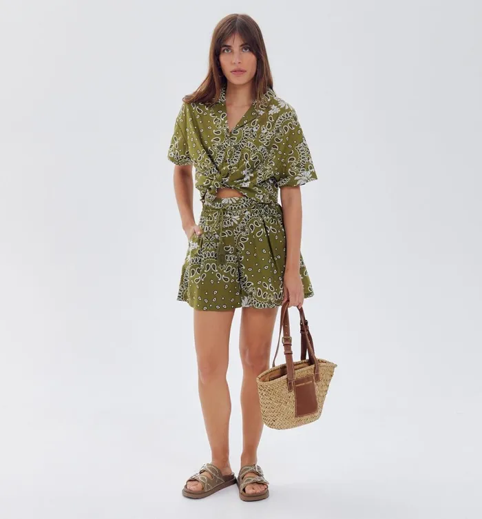 Women Bandana Motif Shorts 8211 Khaki Print Promod Shorts Women Bandana Motif Shorts 8211 Khaki Print Promod Shorts