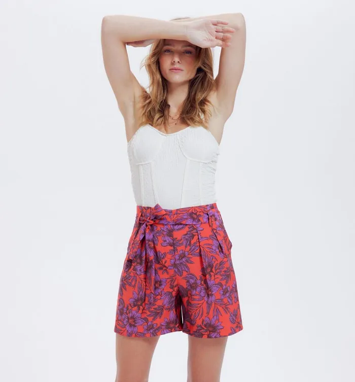 Women Belted Patterned Shorts 8211 Multicolour Print Promod Shorts