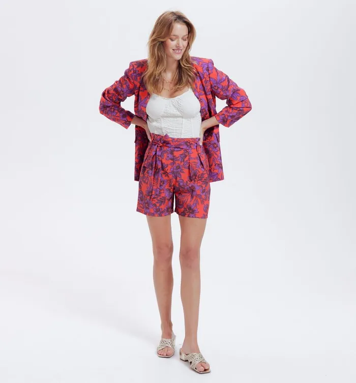 Women Belted Patterned Shorts 8211 Multicolour Print Promod Shorts Women Belted Patterned Shorts 8211 Multicolour Print Promod Shorts