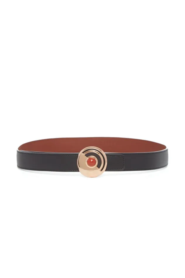 Women Belts Gabriela Hearst Moya Reversible Large Belt In Black Leather and Red Jasper