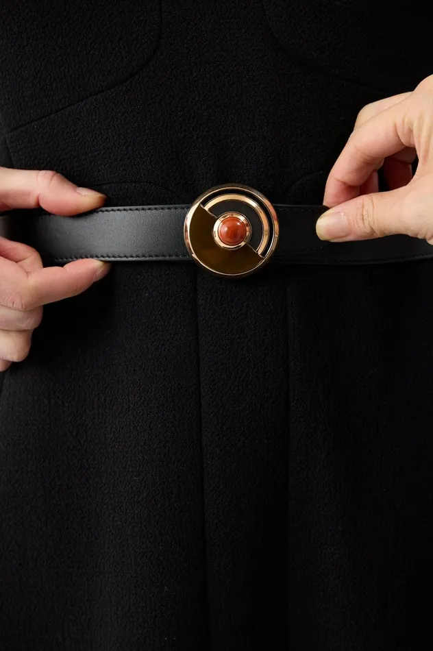 Women Belts Gabriela Hearst Moya Reversible Large Belt In Black Leather and Red Jasper