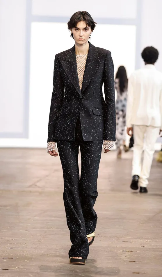 Women Blazers and Vests Gabriela Hearst Leiva Sequin Blazer In Black Virgin Wool